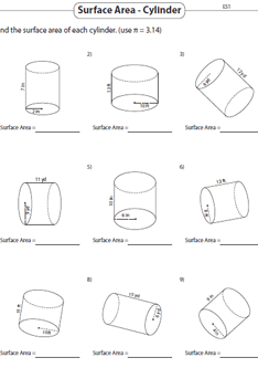 Hojas de trabajo de área de superficie de cilindros
