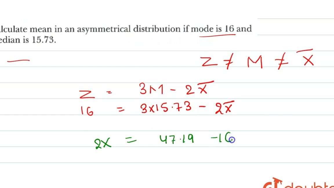 Calcule la media en una distribución asimétrica si la moda es 16 y la mediana es 15,73.