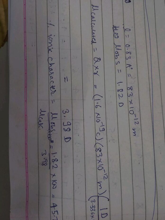 Calculadora de Carácter Iónico en Porcentaje Resuelto ¿Cuáles son el porcentaje aproximado de caracteres iónicos de...