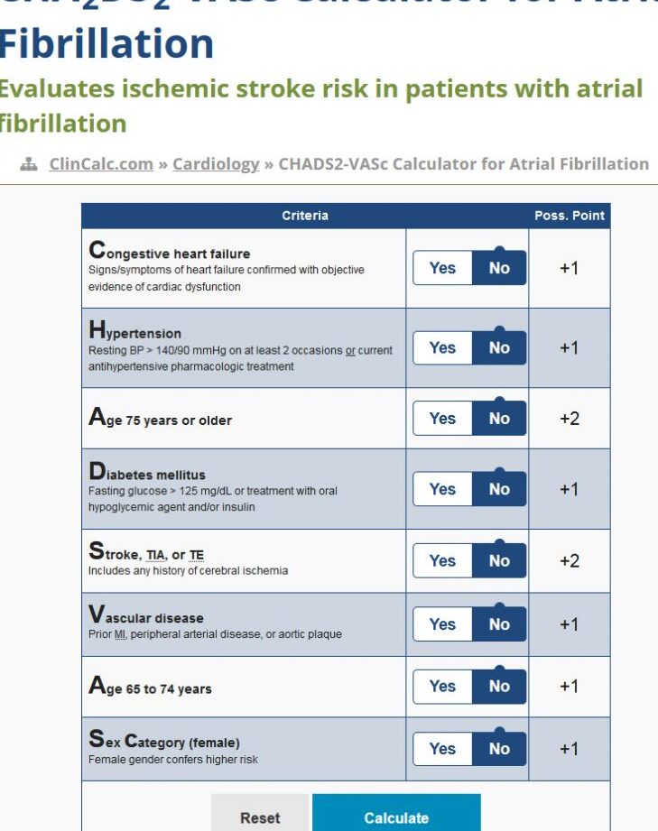 Calculadora de CHA2DS2-Vasc Fronteras |