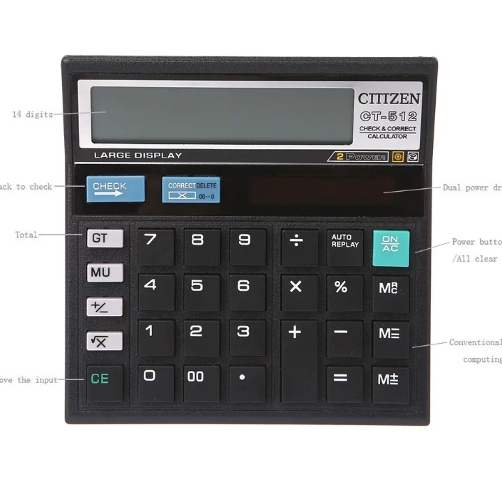 Calculadora de escritorio de oficina con pantalla grande de doble potencia y batería solar de 12 dígitos CT-512