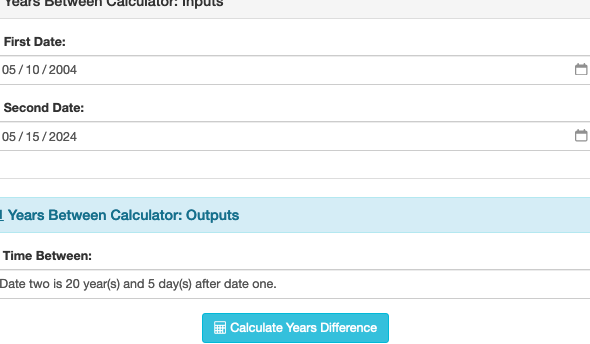 Calculadora de Diferencia de Tiempo Calculadora de años: cuántos años hay entre dos fechas