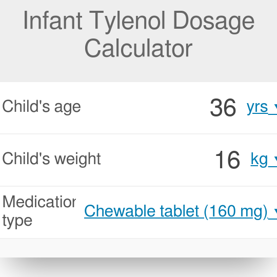 Calculadora de dosis de Tylenol Calculadora de dosis de Tylenol infantil
