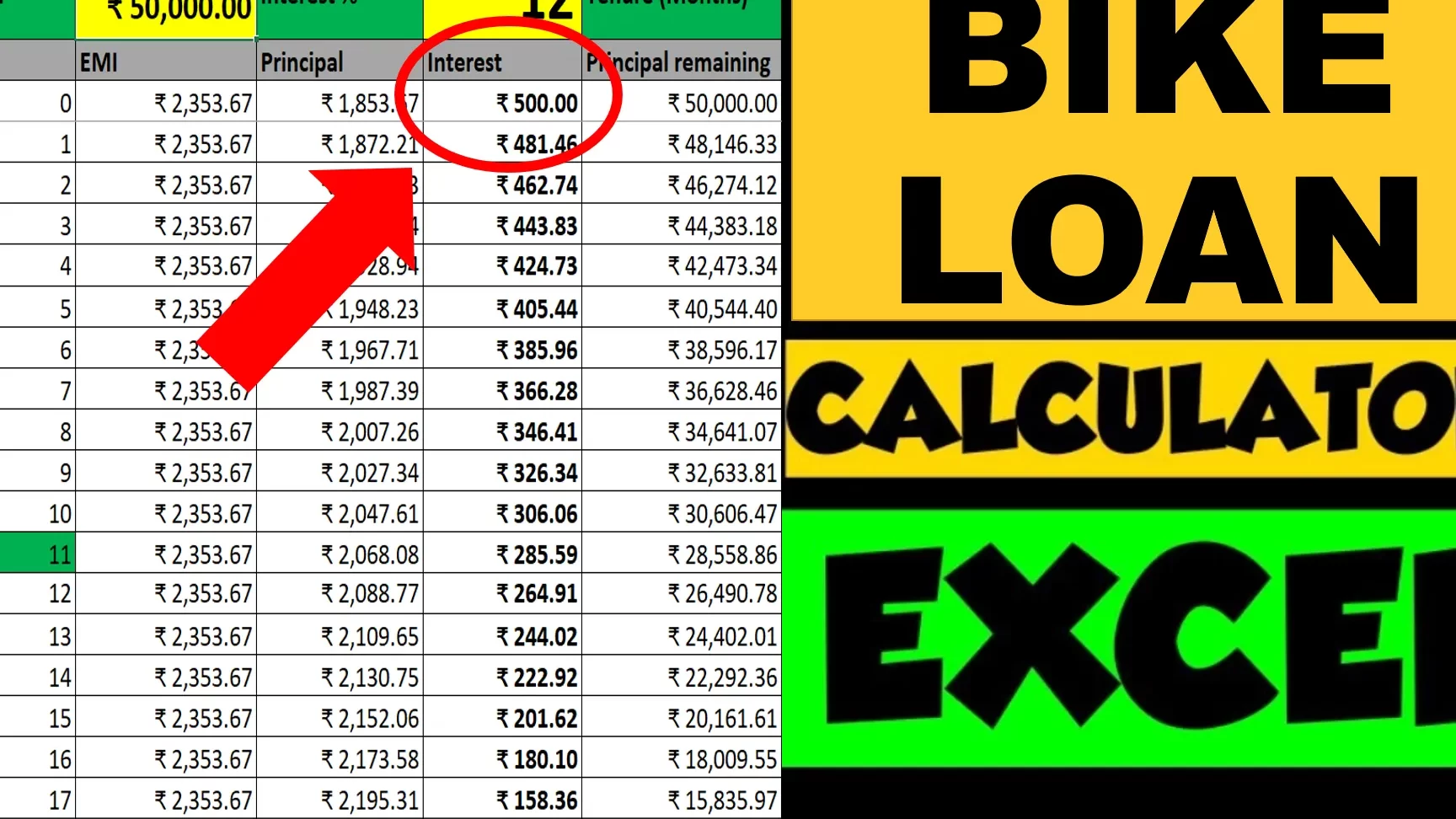 Calculadora de EMI de préstamo de bicicletas en Excel [DESCARGAR] |
