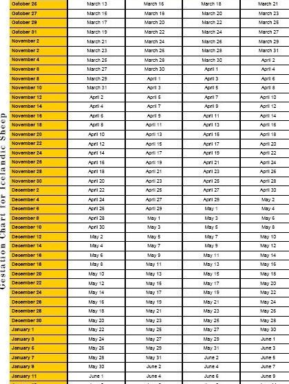 Blog de Red Roof Ranch: Cuadro de gestación de ovejas islandesas imprimible ...