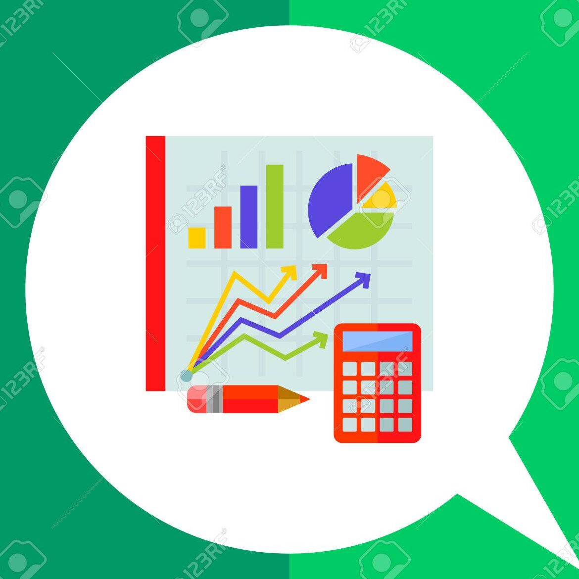 Calculadora de gráfico circular Icono de vector multicolor de gráfico, diagrama y gráfico circular a bordo ...