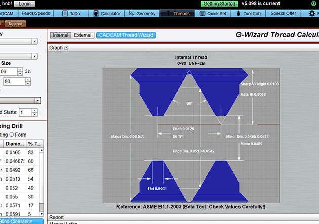 Calculadora de maquinista G-Wizard: Hilos - CNCCookbook: Sea un ...