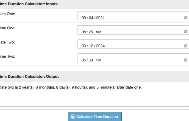 Calculadora de duración del tiempo: años, meses, días, horas y minutos...