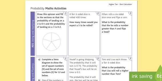 Revisión de probabilidad de nivel superior: sin calculadora |