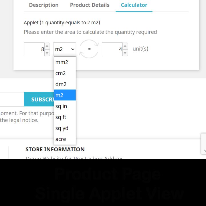 Módulo Calculadora de área a cantidad de Prestashop