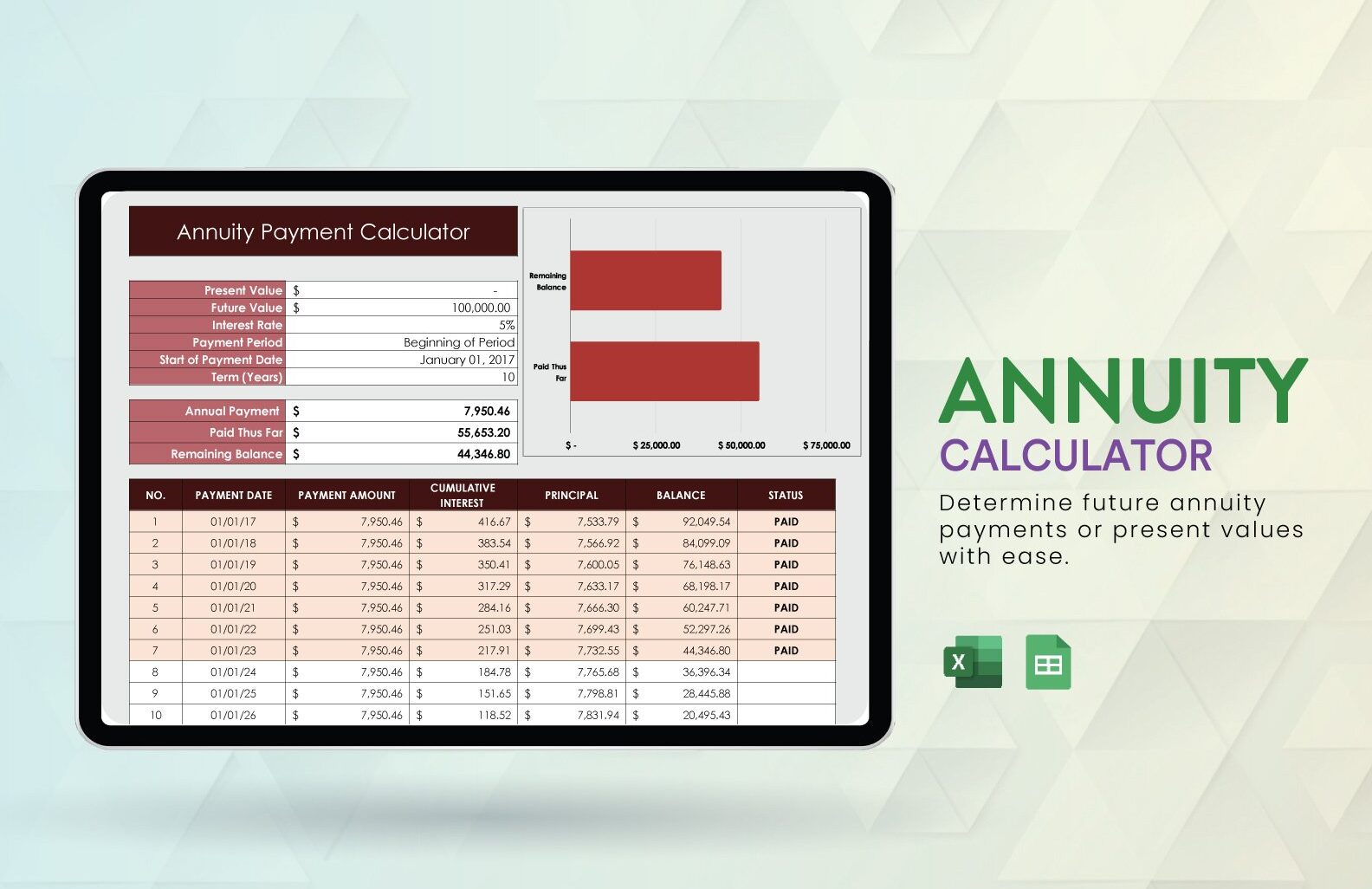 Calculadora de anualidades en Excel, Google Sheets - Descargar |