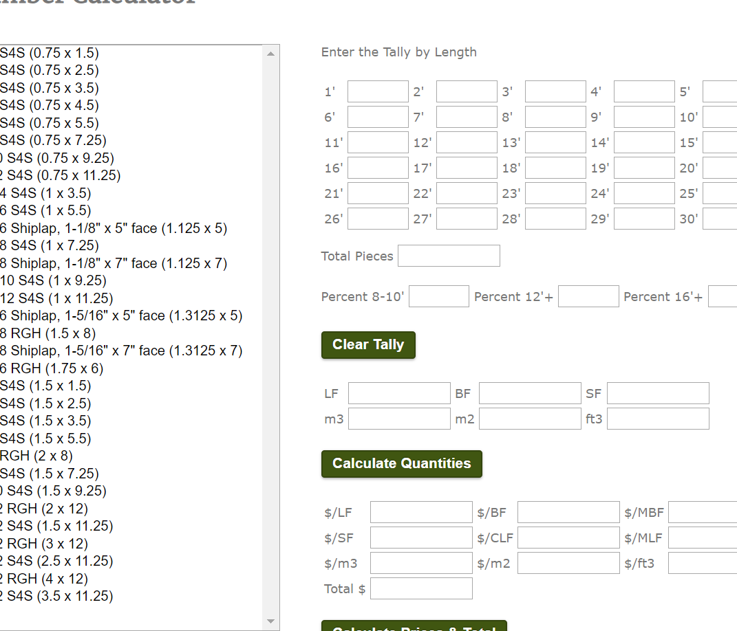 Calculadora de madera - Calculadora de recuento de longitud aleatoria