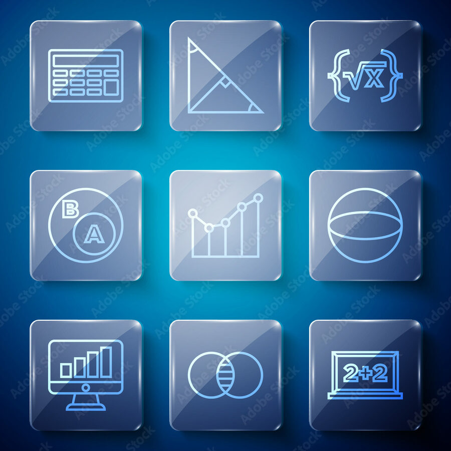 Establecer línea Monitor de computadora con gráfico, pizarra, cuadrado...