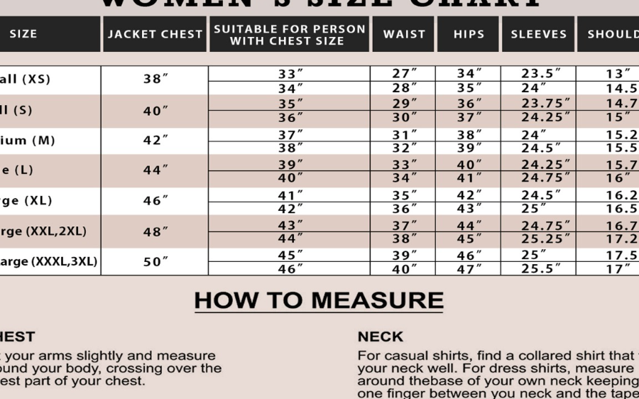 Calculadora de talla de chaqueta TABLA DE TALLAS DE CHAQUETA DE MUJER |