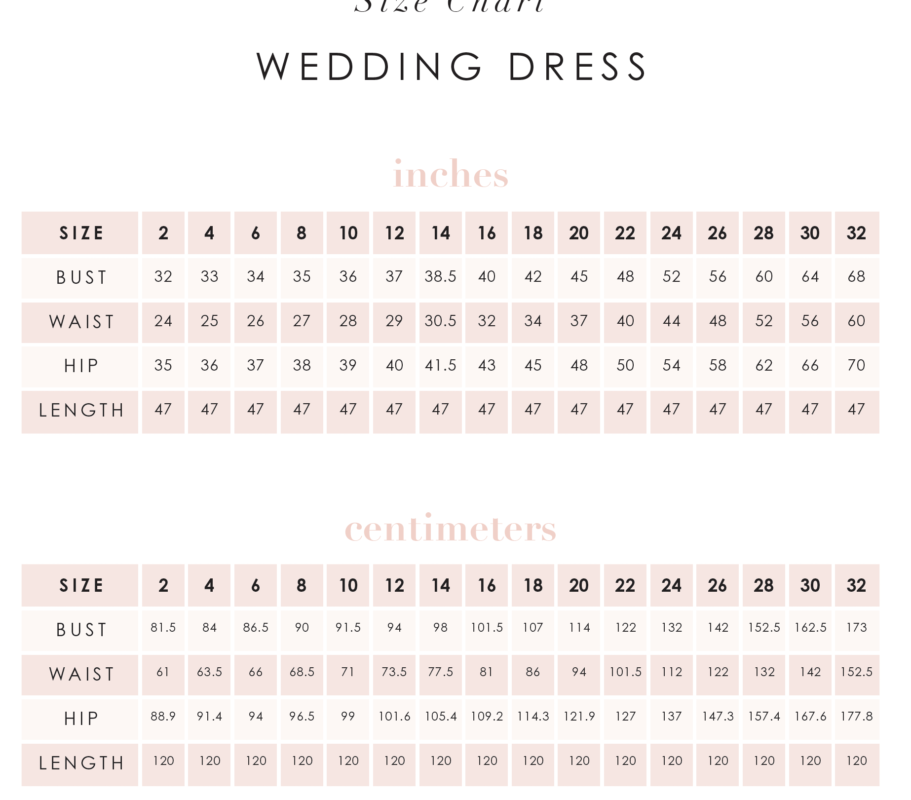 Tabla de tallas — Cizzy Bridal Australia