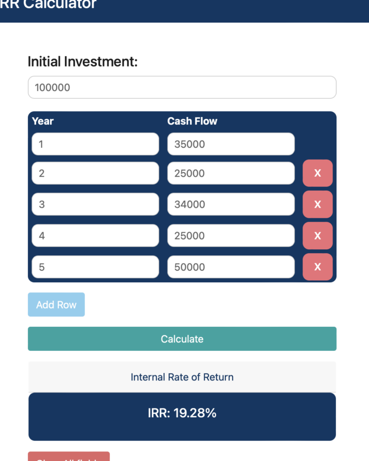 Calculadora de TIR - Tasa Interna de Retorno Calculadora TIR: Calcular la tasa interna de rendimiento en línea - VAN ...