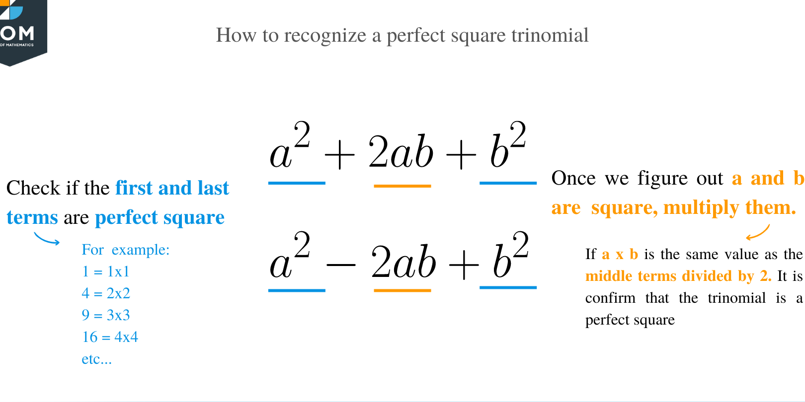 Trinomio cuadrado perfecto: explicación y ejemplos
