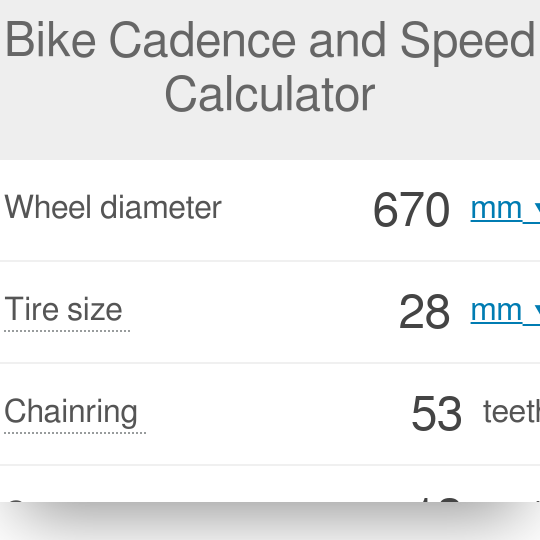 Calculadora de velocidad de bicicleta Calculadora de velocidad y cadencia de bicicleta