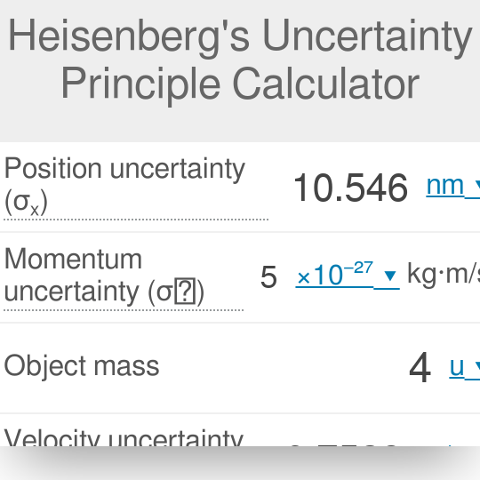 Calculadora del principio de incertidumbre de Heisenberg