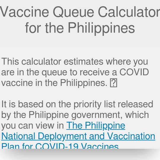 Calculadora de cola de vacunas para Filipinas