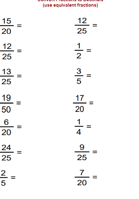 Convertir Fracciones a Decimales Usando Fracciones Equivalentes ...