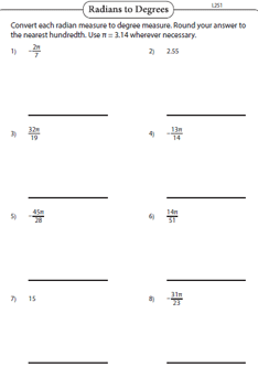 Convertir entre hojas de trabajo de grados y radianes