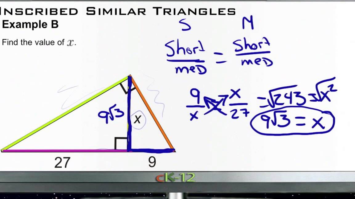 Triángulos semejantes inscritos: ejemplos (conceptos básicos de geometría)